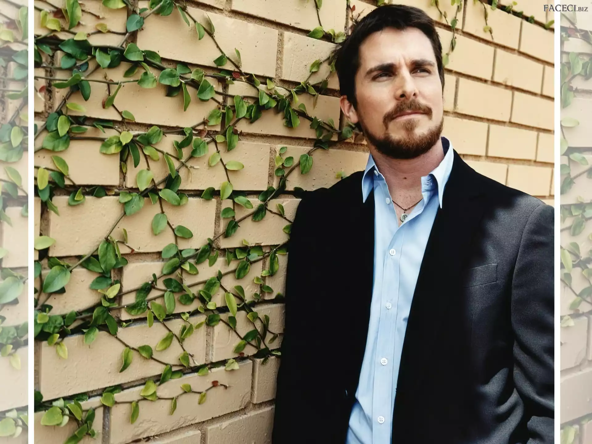 niebieska koszula, Christian Bale, broda